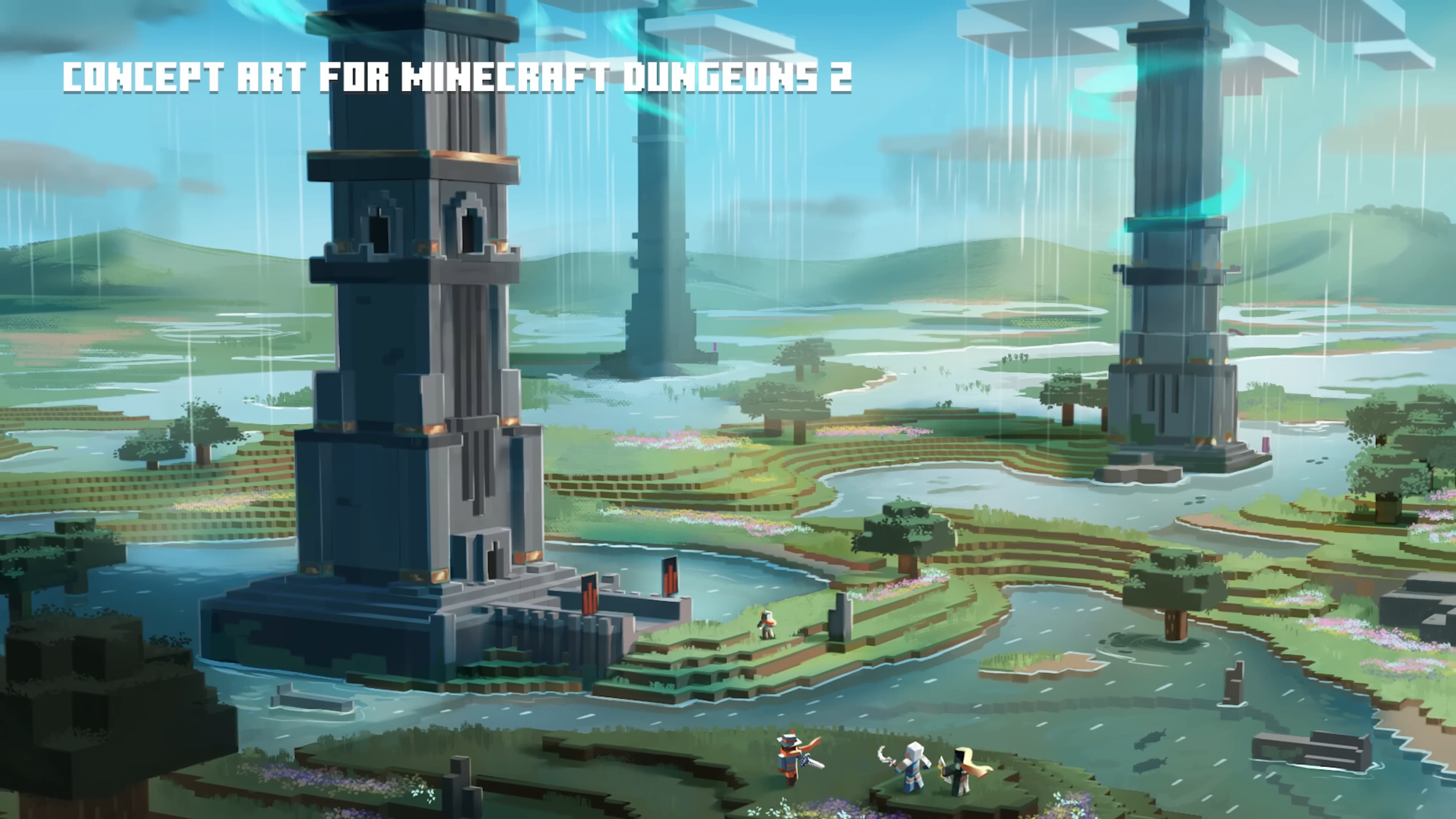 Concept art for Minecraft Dungeons II, credited by Mojang in the top-left corner. Concept art shows intended direction rather than final in-game content.