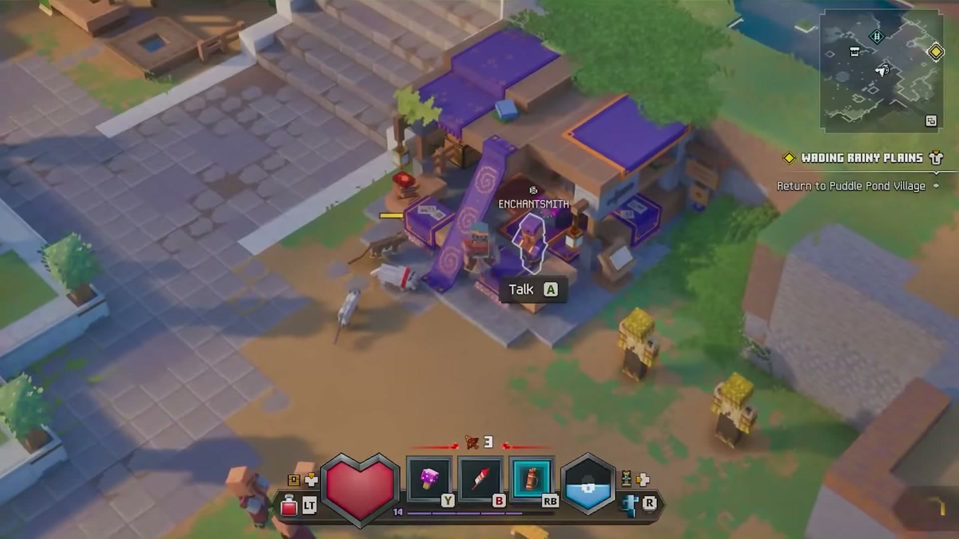 The Enchantsmith stall in Wading Rainy Plains, approached in the overworld.